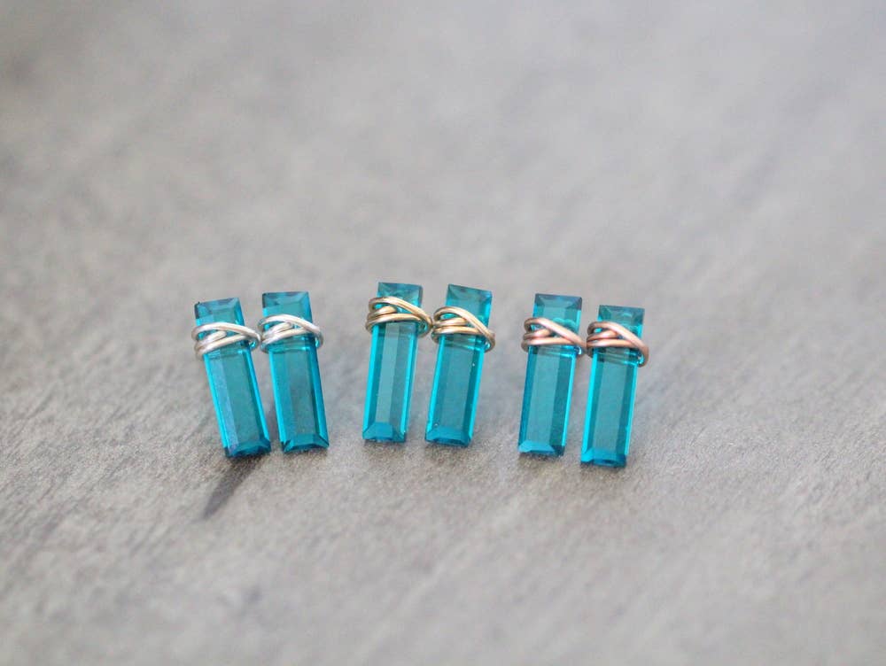 Saressa Designs - Wholesale Stud/Post Earrings - Gemstone Bar Studs - Teal Quartz2