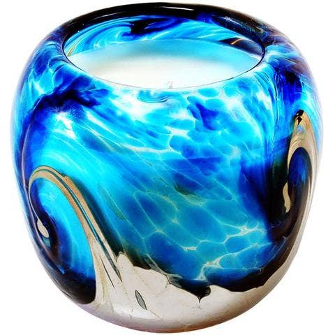 Ocean Blue Luxury Hand Blown Glass Soy Candle for wholesale by Laguna Candles LLC