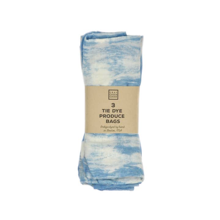 Gray Green Goods - Wholesale Grocery/Shopping Bag - Reusable cotton produce bags, set of 3, tie-dye indigo