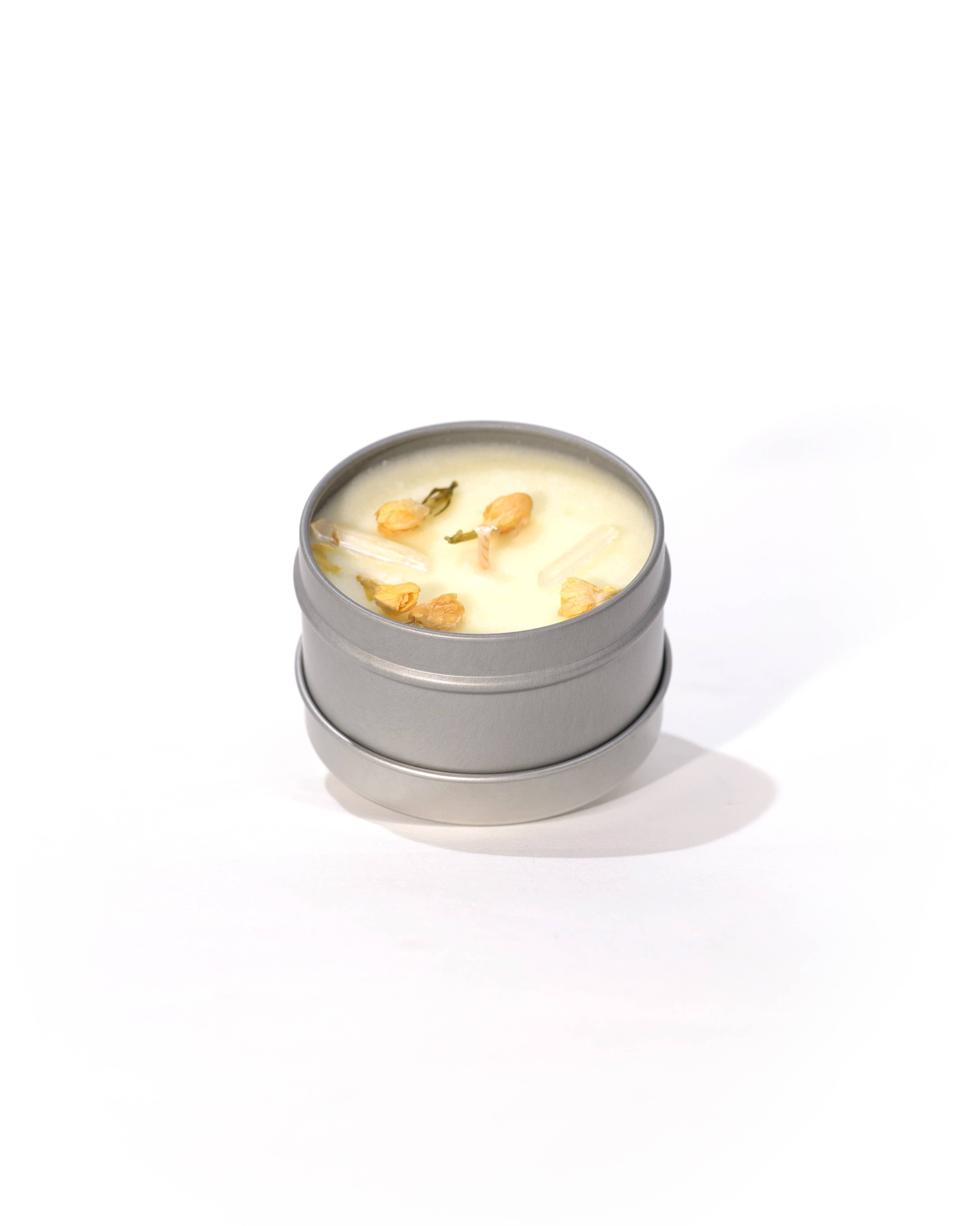 J. Southern Studio - Wholesale Travel Candles - Travel Tin Honeysuckle & Jasmine Ritual Candle with crystals and essential oils- 4 oz.3