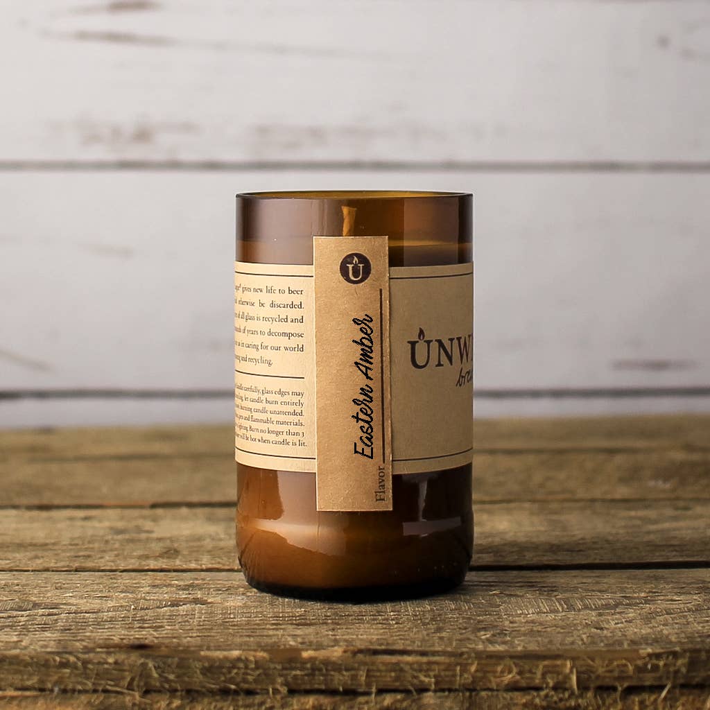 Unwined Candles - Wholesale Jar/Filled Candle - Eastern Amber Brew League - Beer Bottle Candle