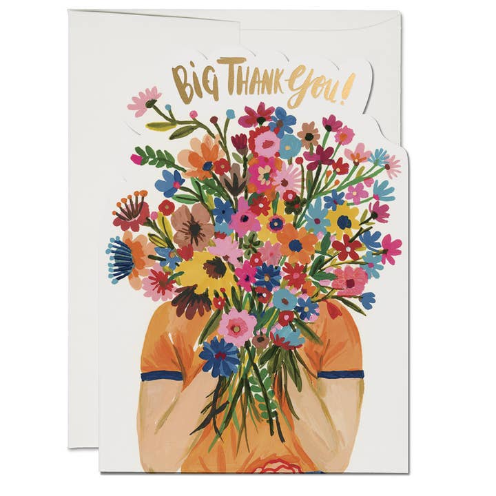 Biglietto di auguri di ringraziamento Face Full of Flowers per la vendita all'ingrosso da parte di Red Cap Cards