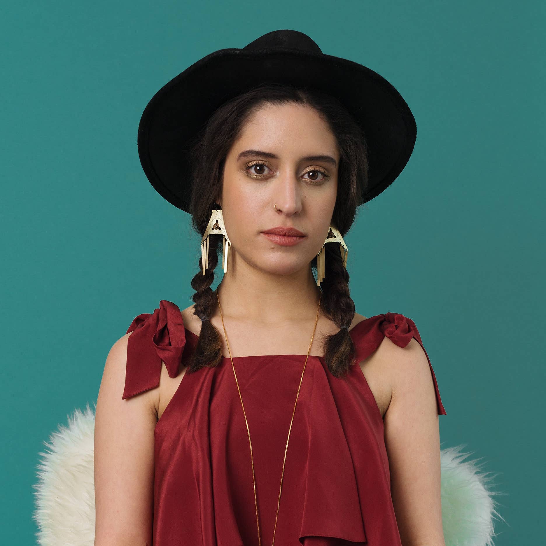 LUNASOL - Wholesale Dangle Earrings - Stamped brass earrings w/ prong set stone and brass dangles3