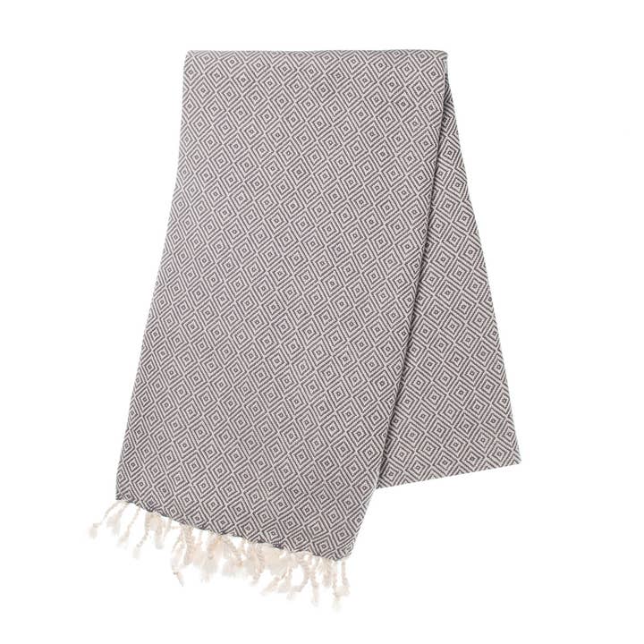Buldano - Wholesale Beach Towel - Diamond Weave Turkish Towel Shawl Wrap Cover Up Dark Grey
