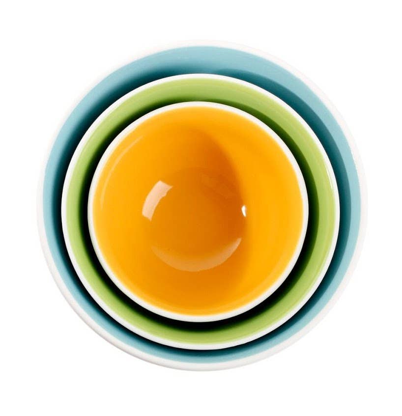 White Aqua Green Orange Nesting textured bowls - set of 3 for wholesale on Faire4