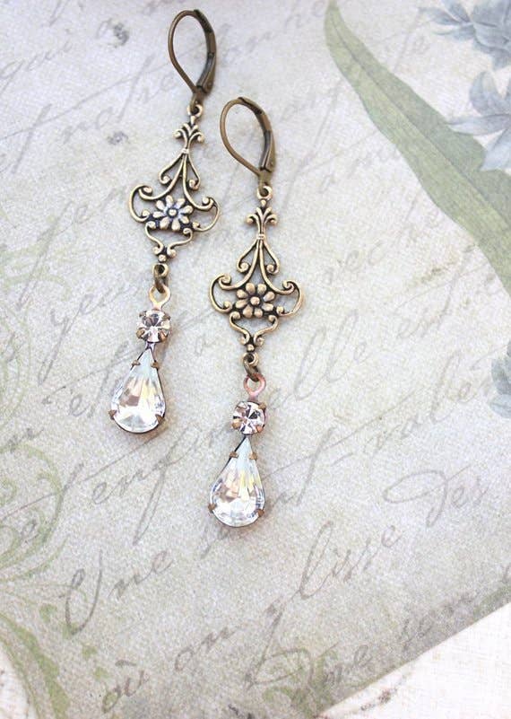 A Pocket of Posies - Vente Boucles d'oreilles pendantes - Boucles d'oreilles longues en verre filigrane - Verre Vintage1