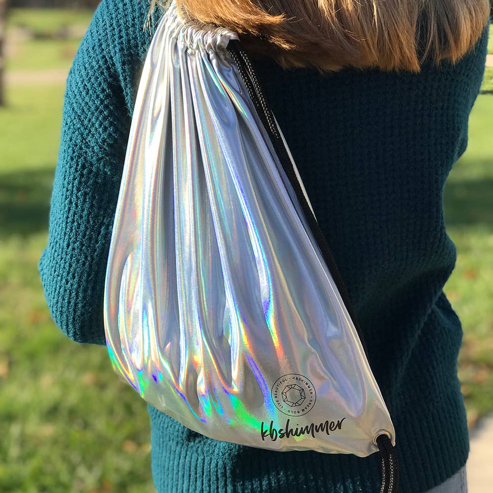 KBShimmer - Wholesale Drawstring Bag - Women's - KBShimmer Silver Holographic Drawstring Backpack3