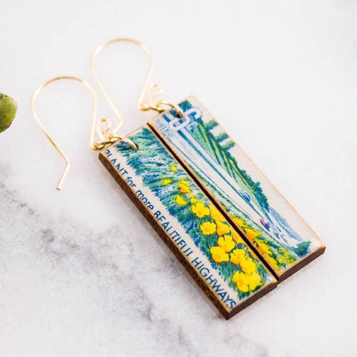 US-Beautification of America Highway - Orecchini con francobollo per la vendita all'ingrosso da parte di No Man's Land