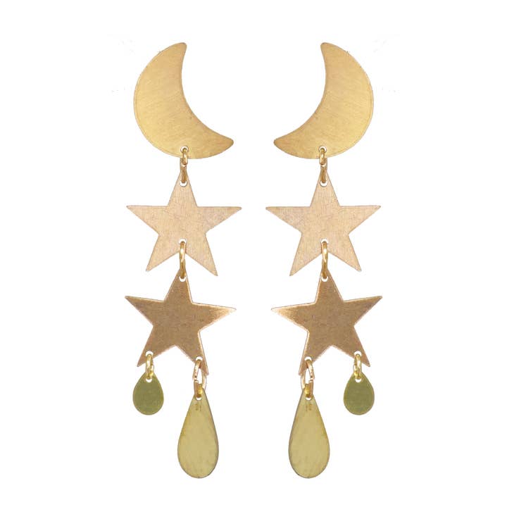 Little Gold Twilight Star + Moon Örhängen för wholesale av We Dream in Colour