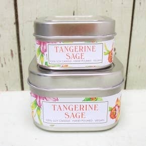 Tangerine Sage Soy Candle in Small Tin - Citrus for wholesale by Green Daffodil Bath & Body