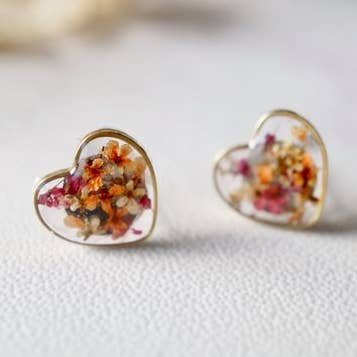 Heart Stud Earrings in Magenta, Orange & White Mix for wholesale by Ann + Joy
