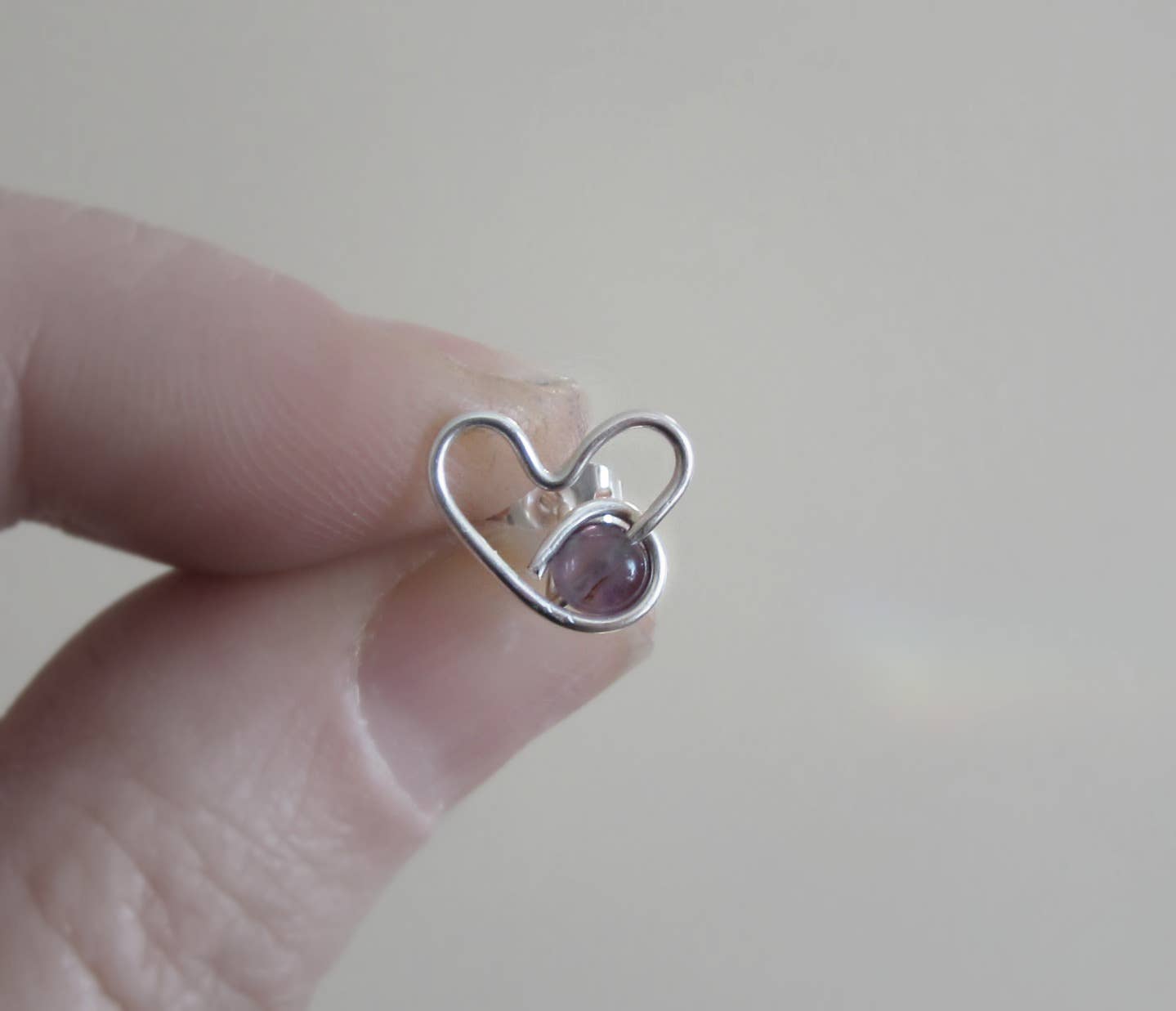 Contempo Jewelry - Wholesale Stud/Post Earrings - Amethyst + Sterling Silver Heart Stud Earrings 3