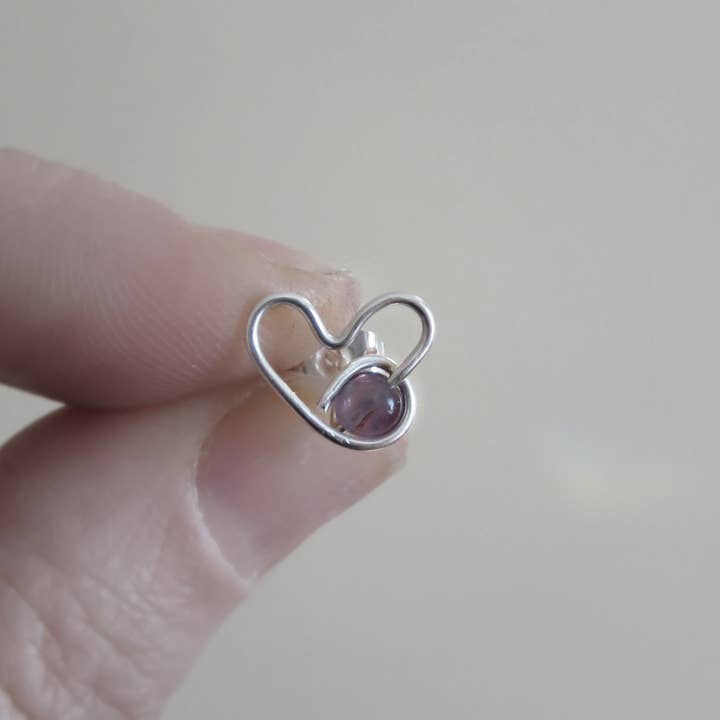 Contempo Jewelry - Wholesale Stud/Post Earrings - Amethyst + Sterling Silver Heart Stud Earrings 3