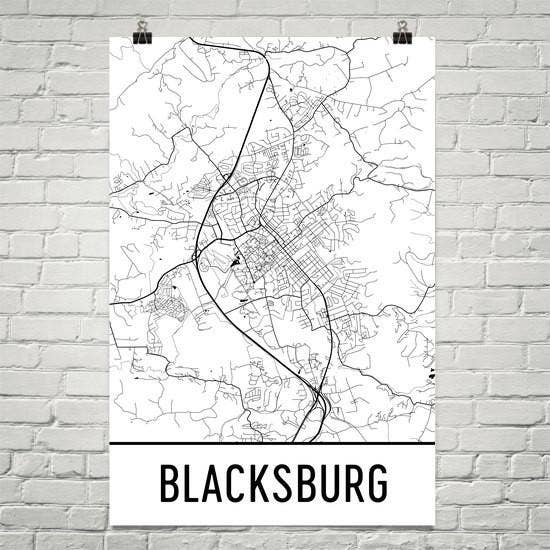 Blacksburg VA Street Map Affiche 8" x 10" pour la vente par Modern Map Art