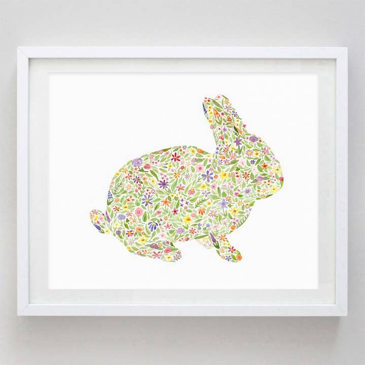 Bunny Floral Watercolor Print for wholesale by Carly Rae Studio