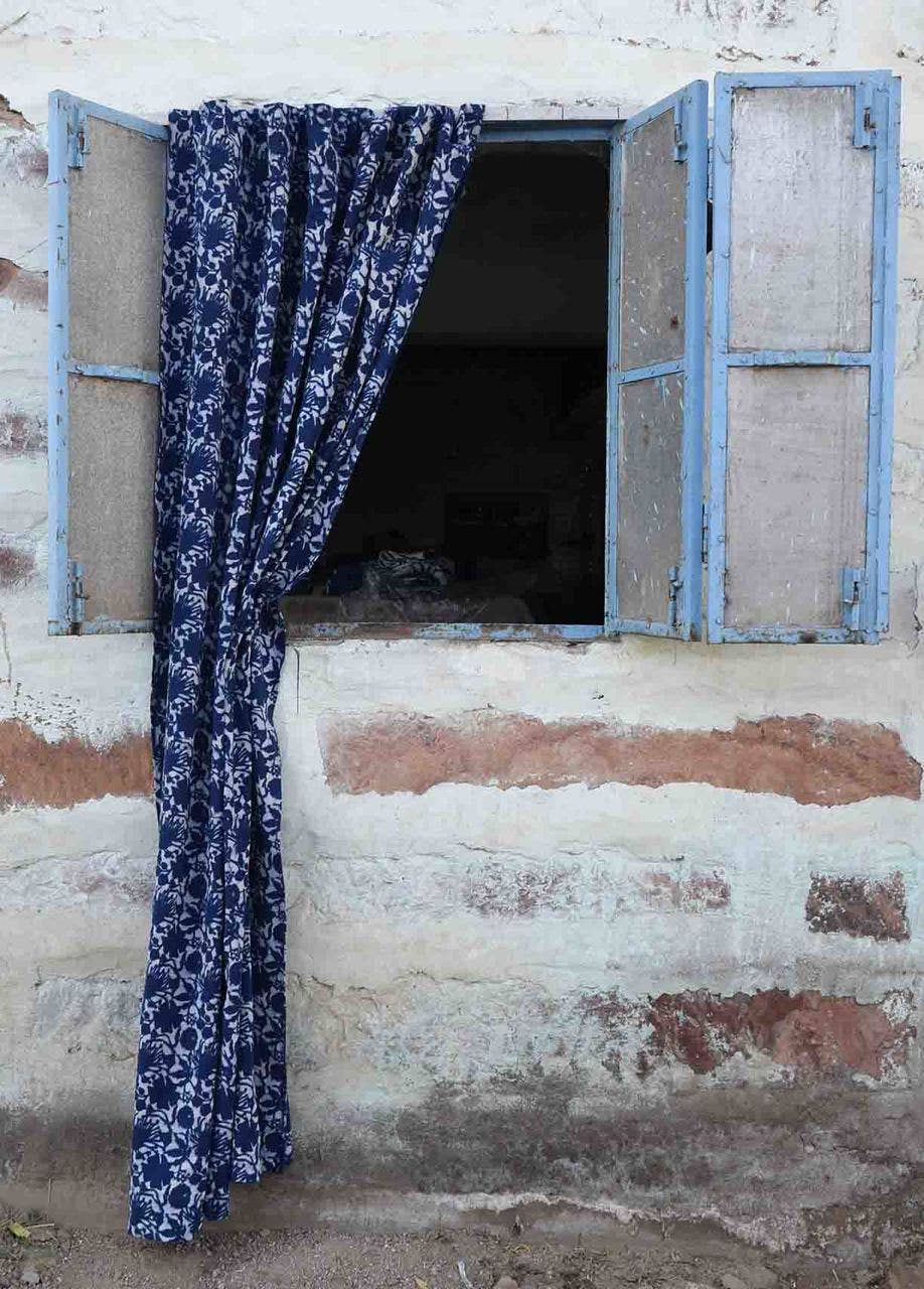 Ichcha - Wholesale Curtain - Blue Flowers - Bohemian Indigo Home Decor / Window Curtain2