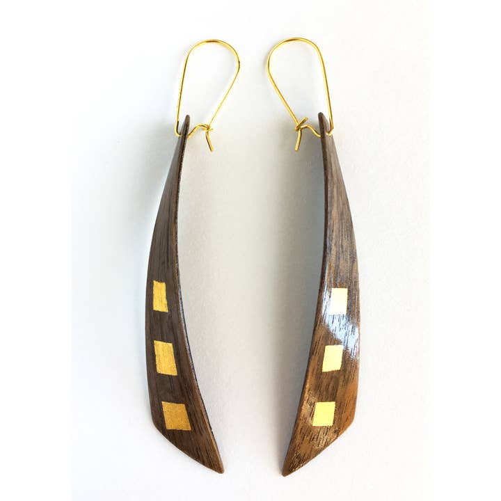 Elegant Walnut wood and 24K gold twist earrings for wholesale by Kohli Kraft