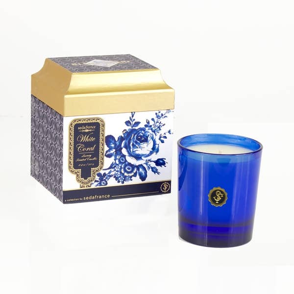 White Coral Bleu et Blanc Box Candle for wholesale by Seda France Candles