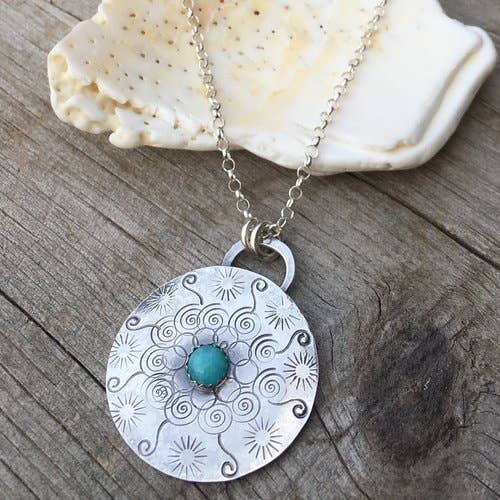 Simply Sterling Designs - Wholesale Pendant/Charm Necklace - Long Ocean Medallion Amazonite and Sterling Silver Necklace0
