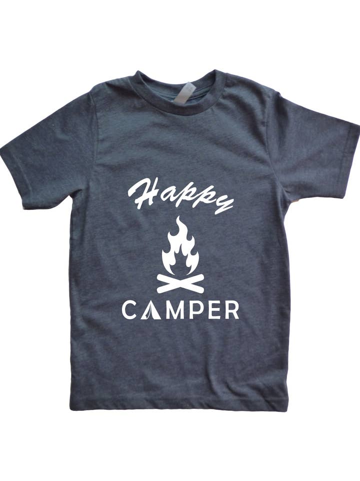 Charcoal with White Happy Camper Boy's Shirt for wholesale by Outdoorable Apparel