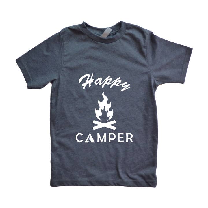 Charcoal with White Happy Camper Boy's Shirt for wholesale by Outdoorable Apparel