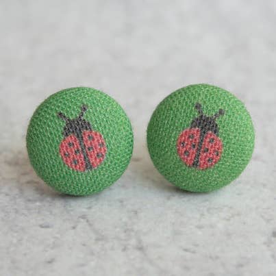 Ladybug Fabric Button Earrings for wholesale by Rachel O's