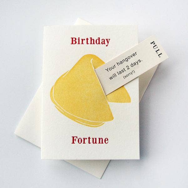 Hangover Birthday Fortune - Letterpress Birthday Card for wholesale by Steel Petal Press