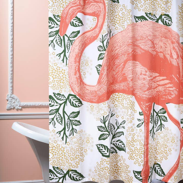 Rideau de douche en coton Flamingo – Corail pour la vente par THOMASPAUL