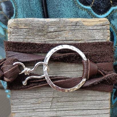 Round Up Leather and Sterling Silver Circle Wrap Bracelet for wholesale by Simply Sterling Designs
