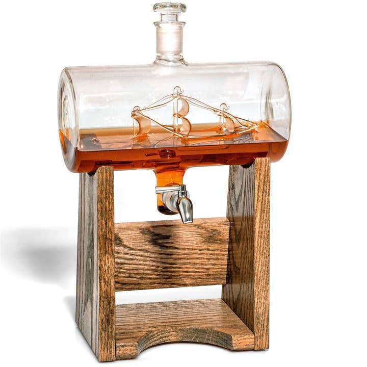 Prestige Decanters - Wholesale Decanter - Bourbon Whiskey Decanter with Ship Inside - Nautical Gift