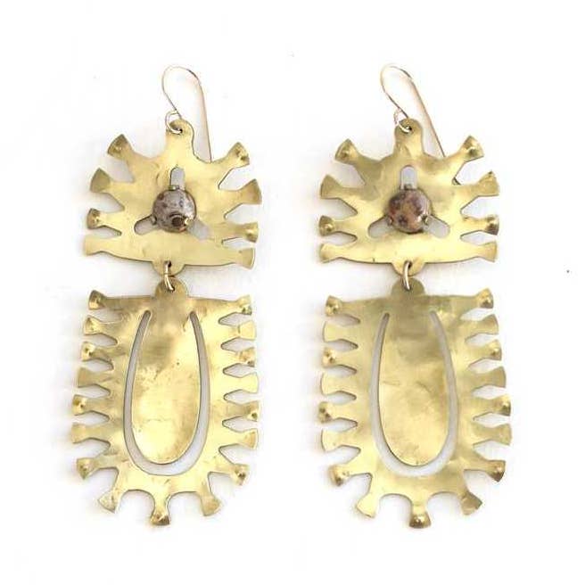 Textured Brass Earrings w/ Prong Set Stones for wholesale by LUNASOL