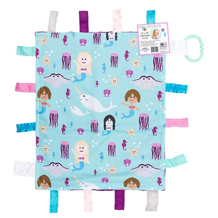Baby Jack and Company – wholesale Security/cuddle blanket – Baby – Mermaid Narwhal Taggy Comfort Blanket Learning Lovey 14 x 18