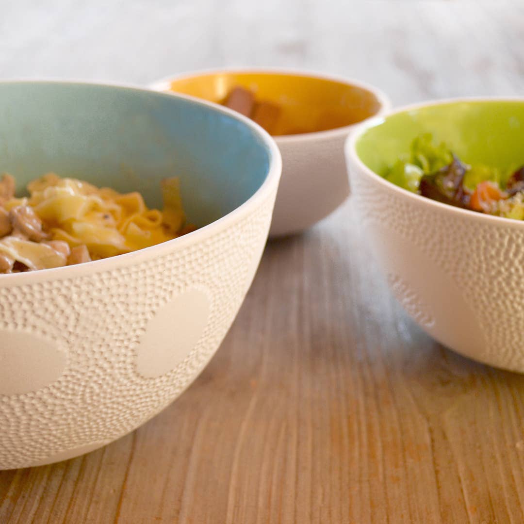 White Aqua Green Orange Nesting textured bowls - set of 3 for wholesale on Faire3