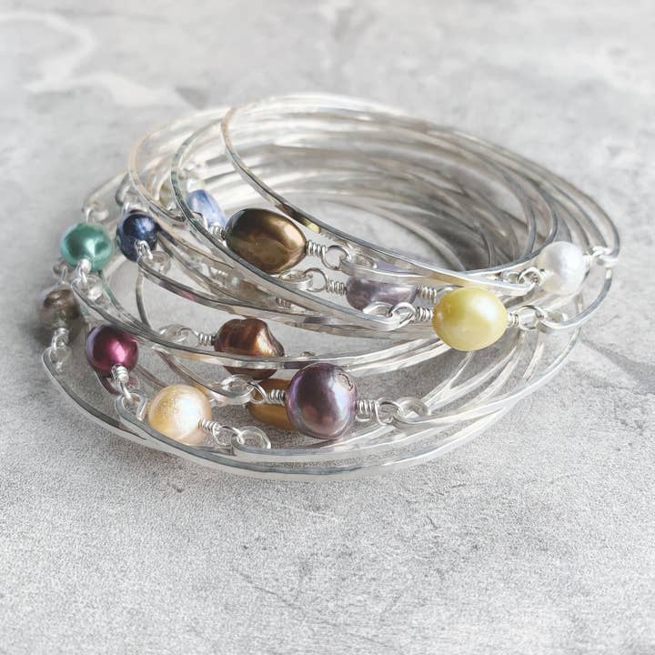 Decadent - Pearl Bangle Bracelets - Sterling Silver for wholesale by LITVA'S Jewelry