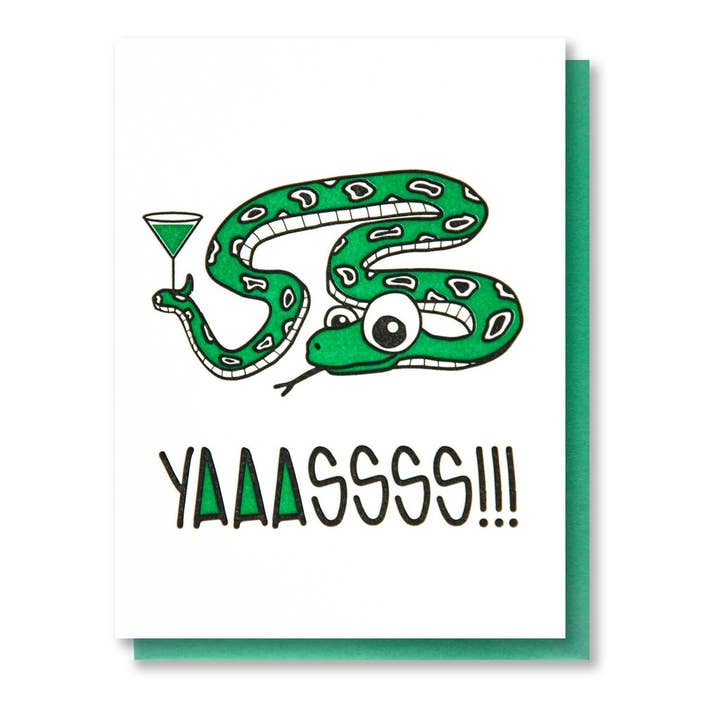 Yass Snake Appletini Congratulations Letterpress Card for wholesale by Kiss and Punch