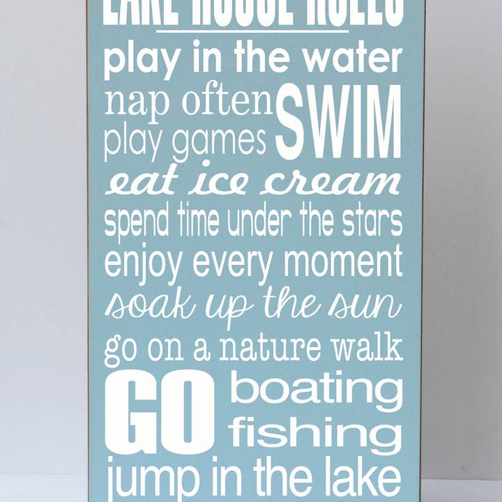 12"x24" Lake House Rules Wood Sign for wholesale by Willow and Blush Designs