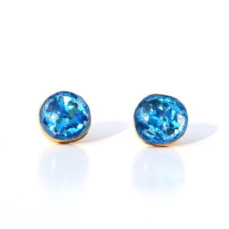 Lapis Blue Glitter Studs Post Earrings for wholesale by Starlight Woods