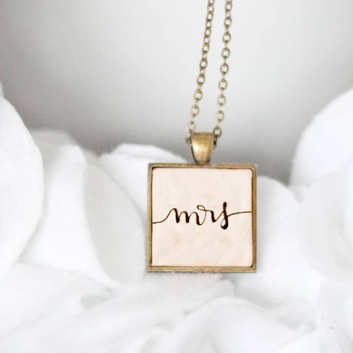 Mrs wooden necklace for wholesale by Little Allegory