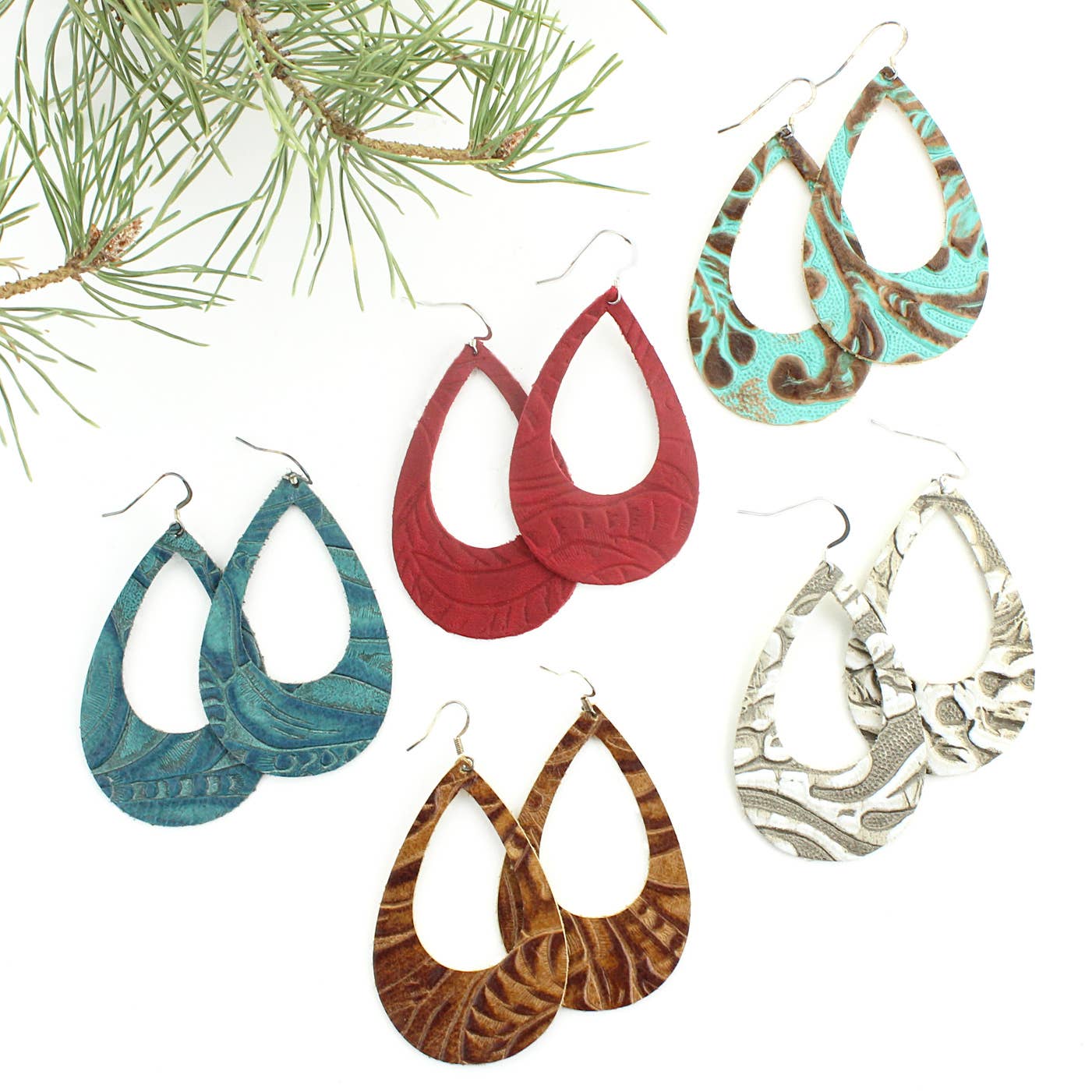 OneWild - Wholesale Dangle Earrings - Tooled Red - The Eclipse Leather Earrings3