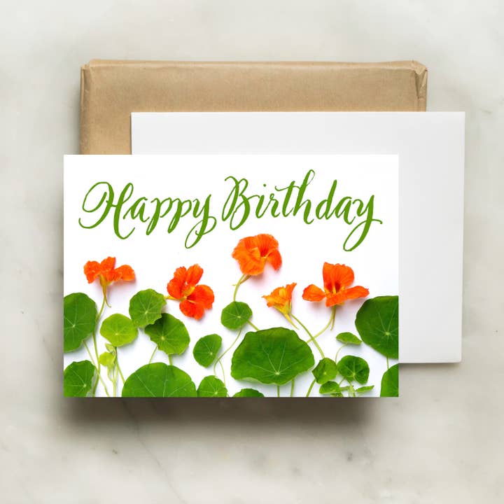 Birthday card - Orange Nasturtiums for wholesale by Bottle Branch
