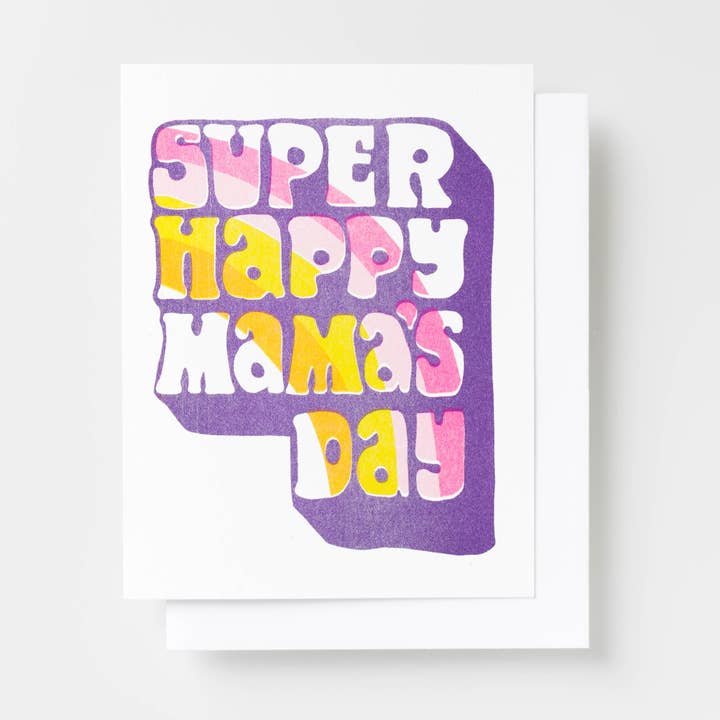 Super Happy Mamas Day Riso-Karte — Grußkarte zum Muttertag für den Großhandel von Yellow Owl Workshop