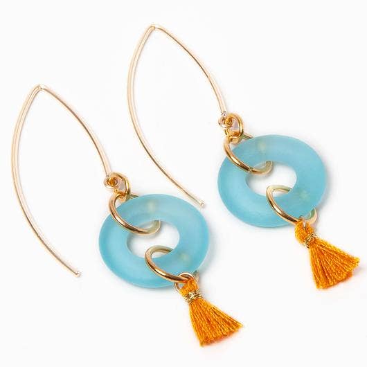 Smart Glass Recycled Jewelry - Wholesale Dangle earrings - MINI TASSEL EARRINGS AQUA | Summer Earrings1