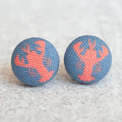 Lobster Fabric Button Earrings for wholesale by Rachel O's