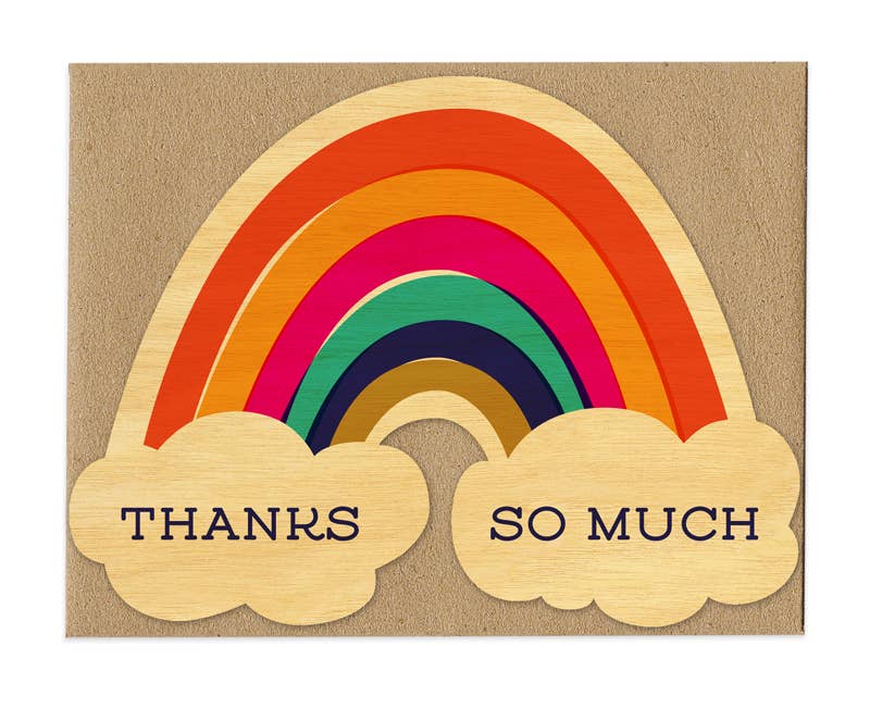 Night Owl Paper Goods - Wholesale Thank You Card - Thanks Rainbow Wood Thank You Card1