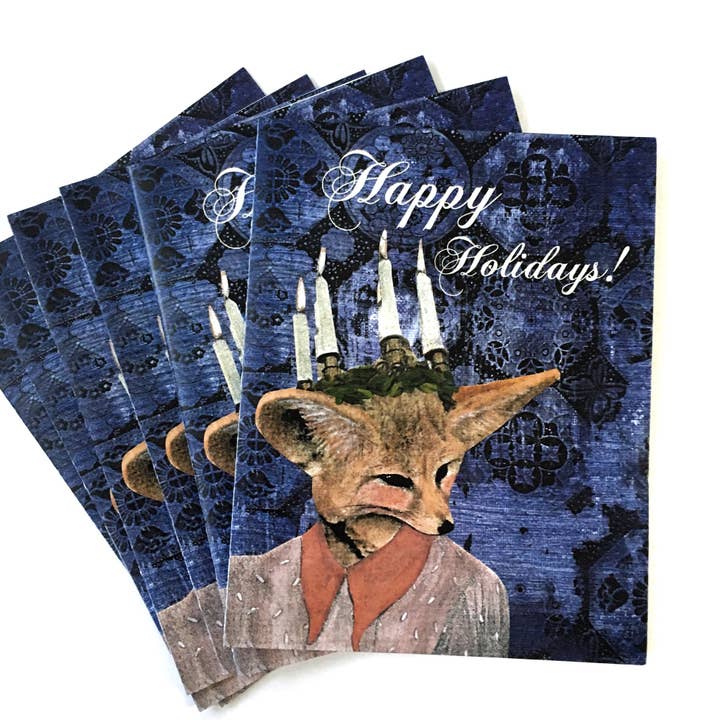 Candlewreath Fox Holiday Cards Set for wholesale by Pergamo Paper Goods