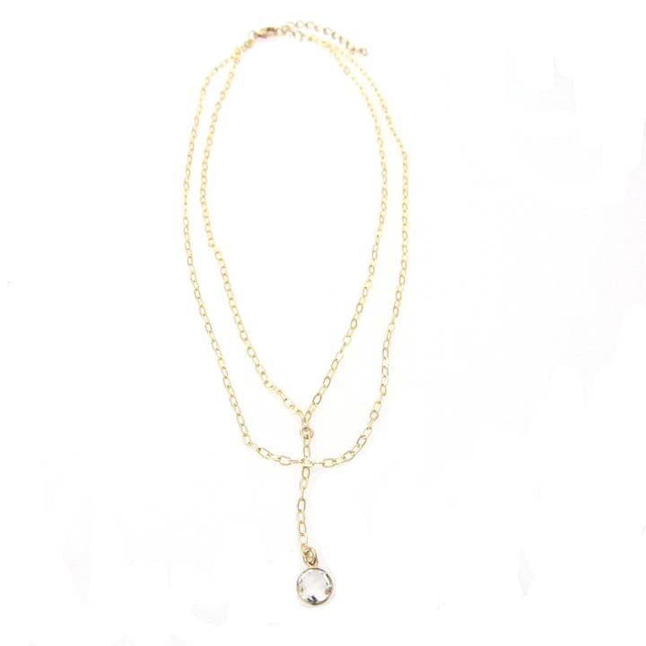 Nina Short Layered Necklace with Round Crystal for wholesale by Jessica Elliot Jewelry