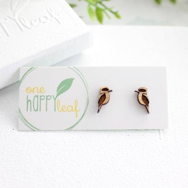 One Happy Leaf - Wholesale Stud/post earrings - Kookaburra bird earring studs, bird earrings, Australian