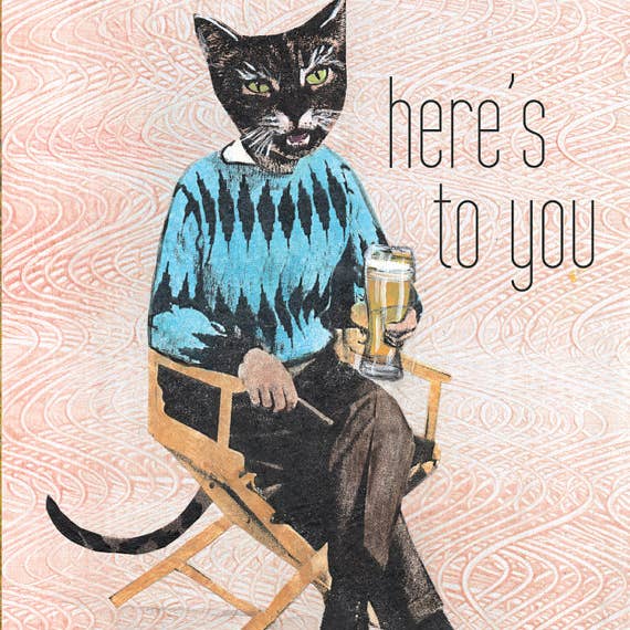 Here`s To You Cat Card for wholesale by Pergamo Paper Goods