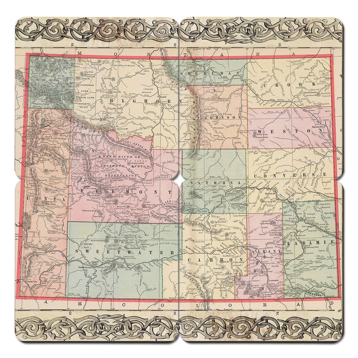 Torched Products - Wholesale Coasters - State Old World Map Coasters - Set of 4 Wood Coasters48