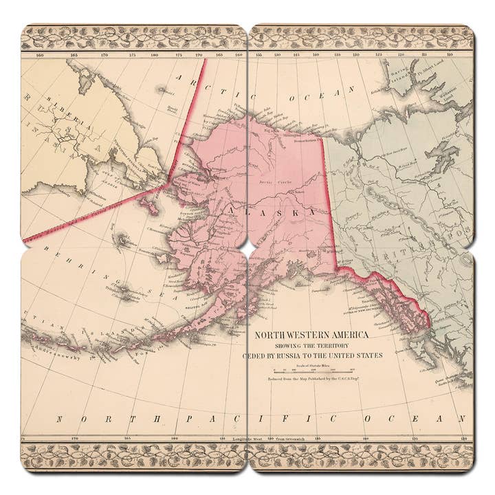 Torched Products - Wholesale Coasters - State Old World Map Coasters - Set of 4 Wood Coasters